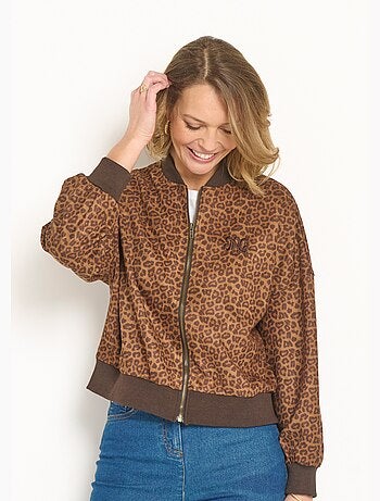 Chaqueta con cremallera estilo osito de peluche con estampado de leopardo - AFIBEL