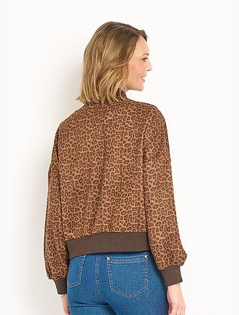 Chaqueta con cremallera estilo osito de peluche con estampado de leopardo - AFIBEL
