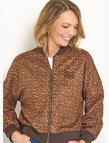 Chaqueta con cremallera estilo osito de peluche con estampado de leopardo - AFIBEL