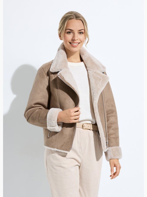 Chaqueta con cremallera estilo piel de oveja - Afibel - Kiabi