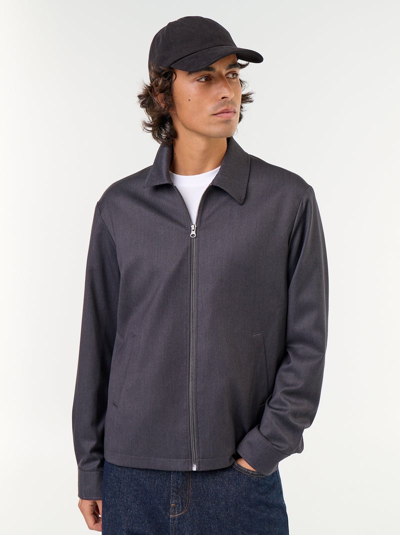 Chaqueta con cremallera lisa Gris - Kiabi