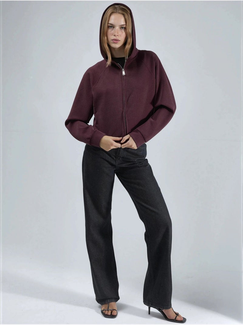 Chaqueta con cremallera y capucha con detalle elástico busem Rojo burdeos - Kiabi
