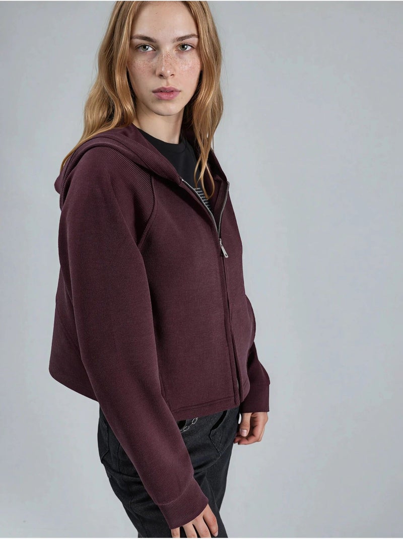 Chaqueta con cremallera y capucha con detalle elástico busem Rojo burdeos - Kiabi