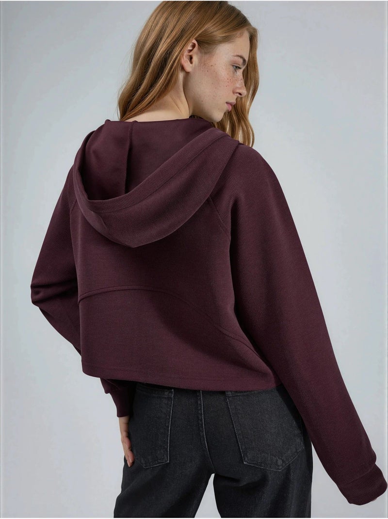 Chaqueta con cremallera y capucha con detalle elástico busem Rojo burdeos - Kiabi