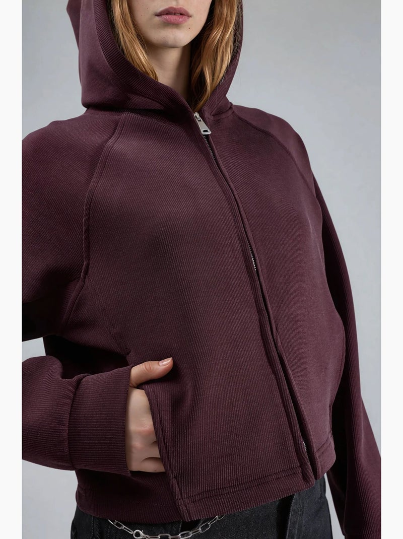 Chaqueta con cremallera y capucha con detalle elástico busem Rojo burdeos - Kiabi