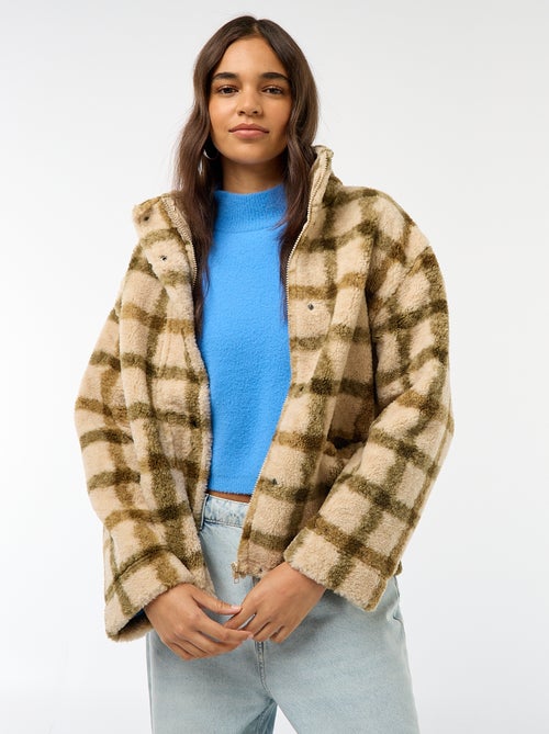 Chaqueta con cremallera y cuello alto efecto borreguito - Kiabi