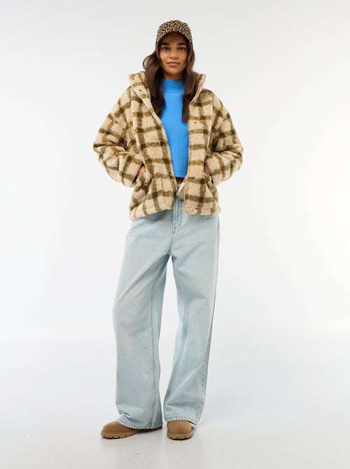 Chaqueta con cremallera y cuello alto efecto borreguito - Kiabi