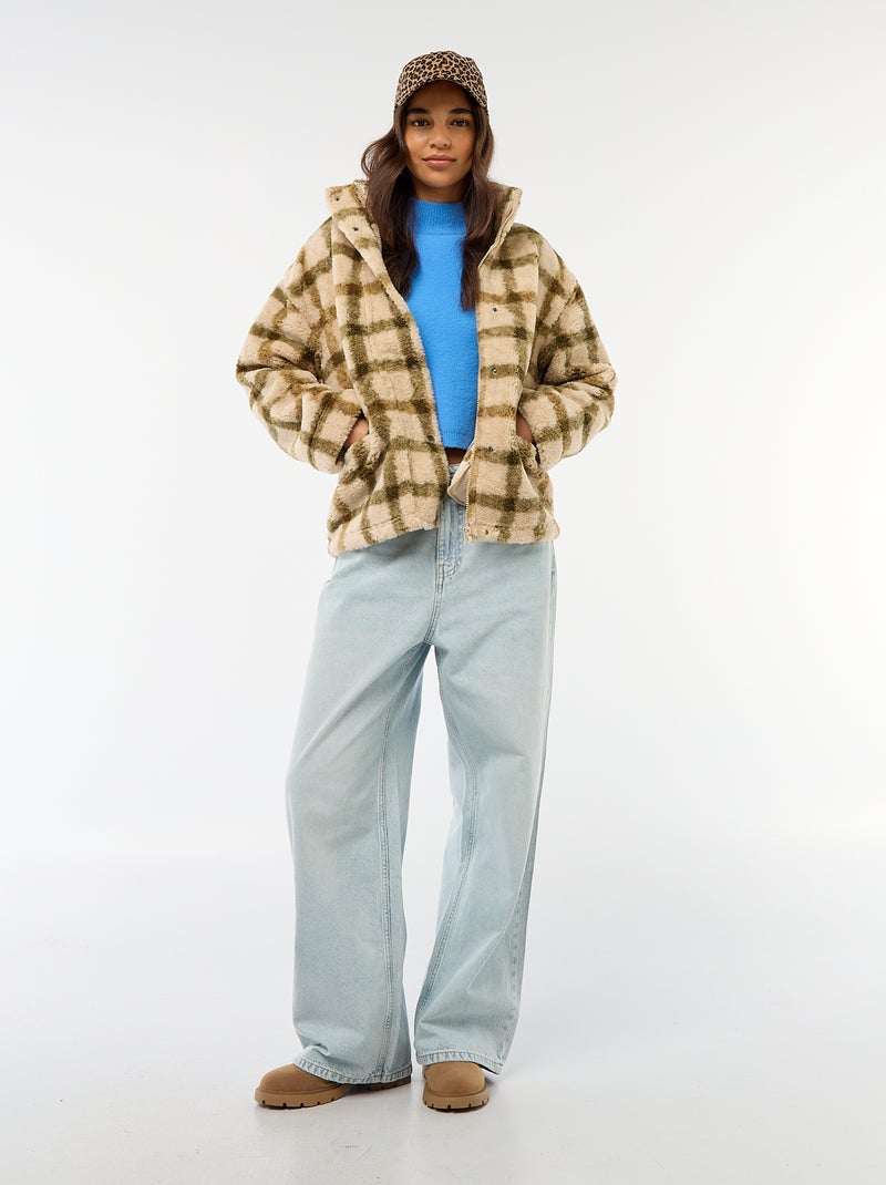 Chaqueta con cremallera y cuello alto efecto borreguito Blanco - Kiabi