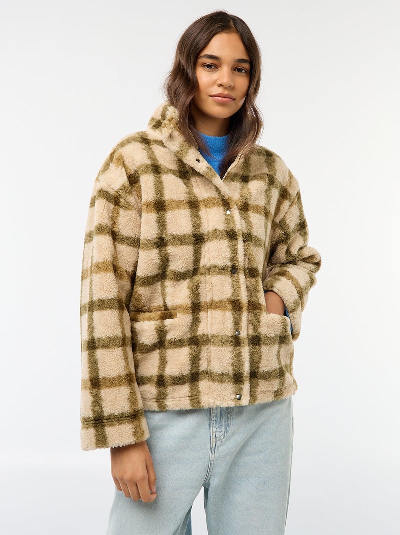 Chaqueta con cremallera y cuello alto efecto borreguito Blanco - Kiabi