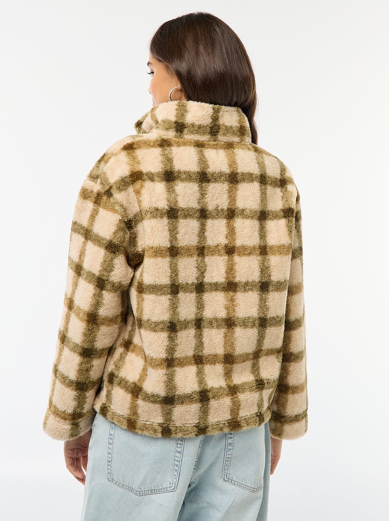 Chaqueta con cremallera y cuello alto efecto borreguito Blanco - Kiabi