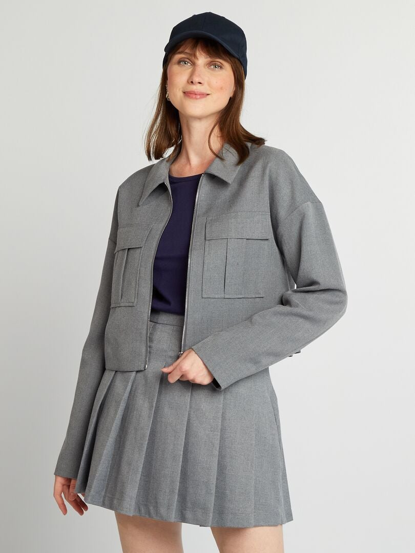 Chaqueta con cremallera y cuello de camisa GRIS - Kiabi