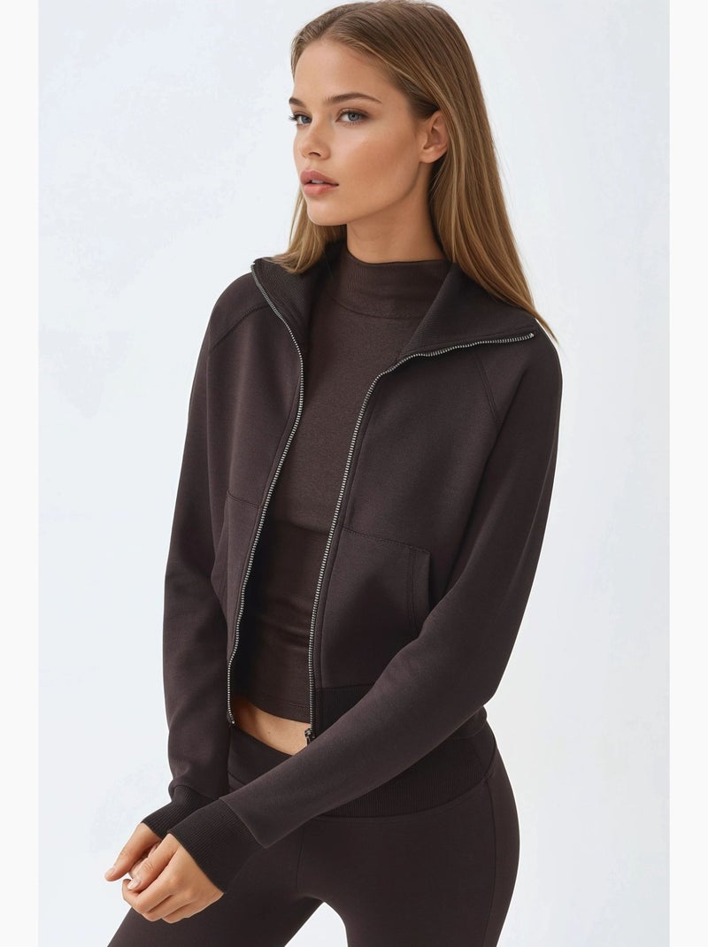 Chaqueta con cremallera y cuello de chaqueta de mezcla de algodón busem Marrón chocolate - Kiabi