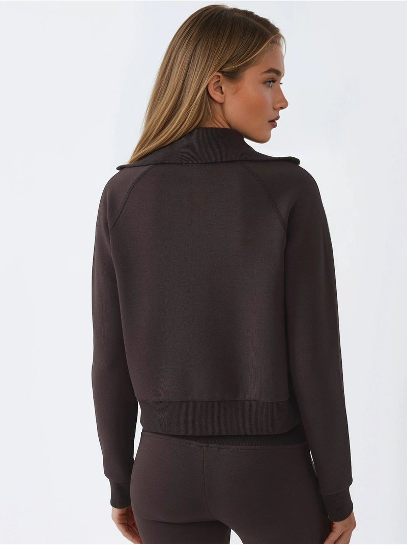 Chaqueta con cremallera y cuello de chaqueta de mezcla de algodón busem Marrón chocolate - Kiabi