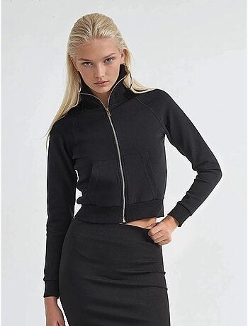 Chaqueta con cremallera y cuello de chaqueta de mezcla de algodón busem