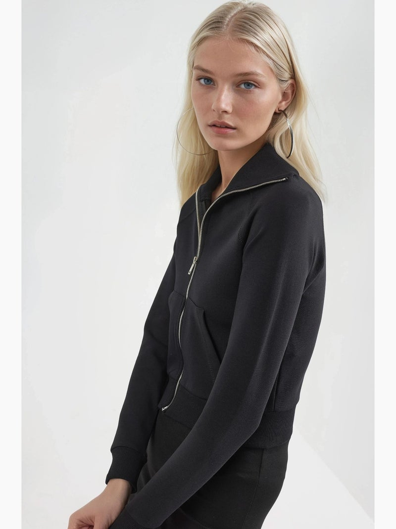 Chaqueta con cremallera y cuello de chaqueta de mezcla de algodón busem Negro - Kiabi