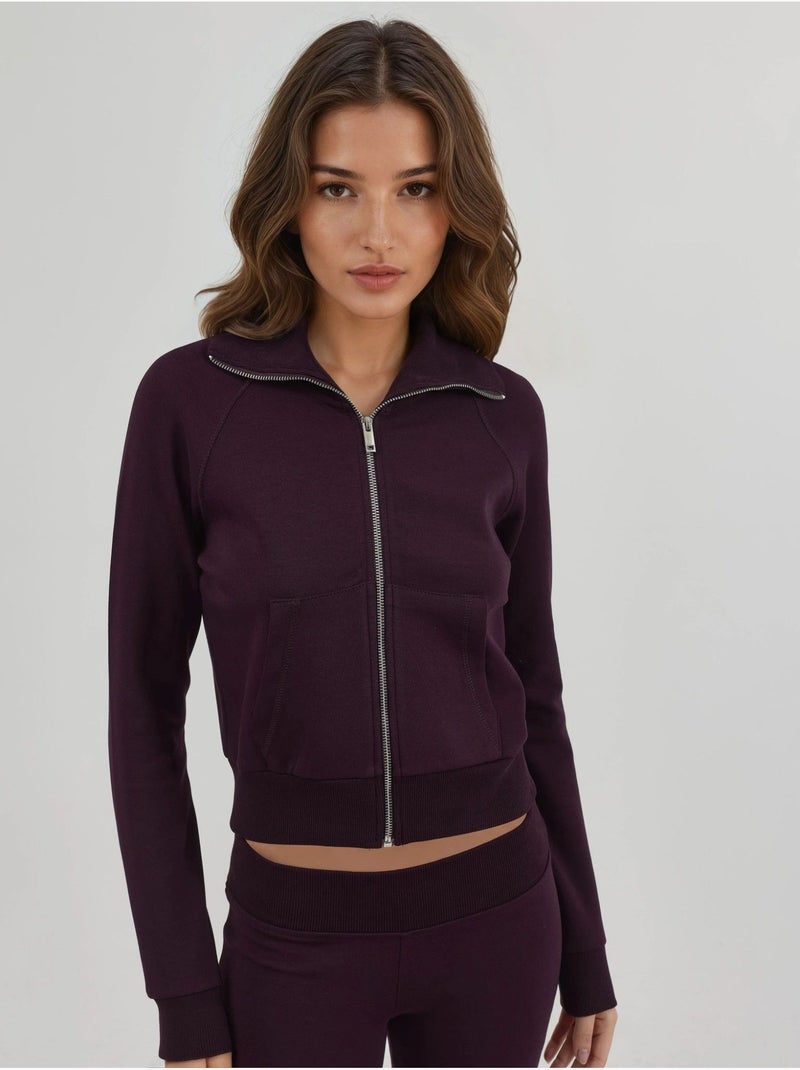 Chaqueta con cremallera y cuello de chaqueta de mezcla de algodón busem Violeta - Kiabi