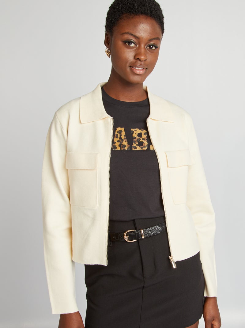 Chaqueta con cremallera y cuello de polo BEIGE - Kiabi