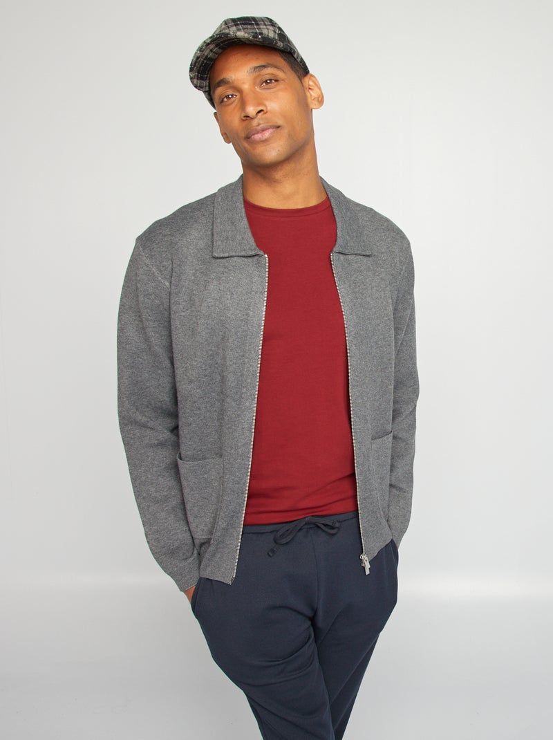 Chaqueta con cremallera y cuello de polo GRIS - Kiabi