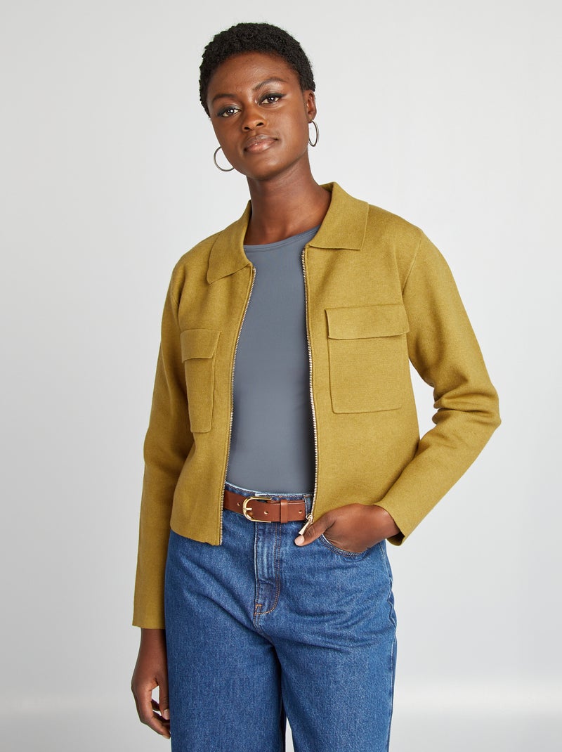 Chaqueta con cremallera y cuello de polo KAKI - Kiabi