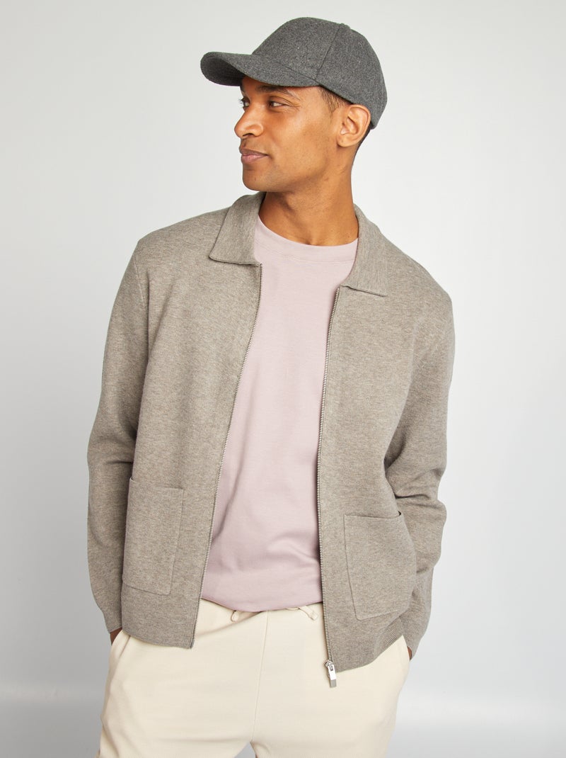 Chaqueta con cremallera y cuello de polo MARRON - Kiabi