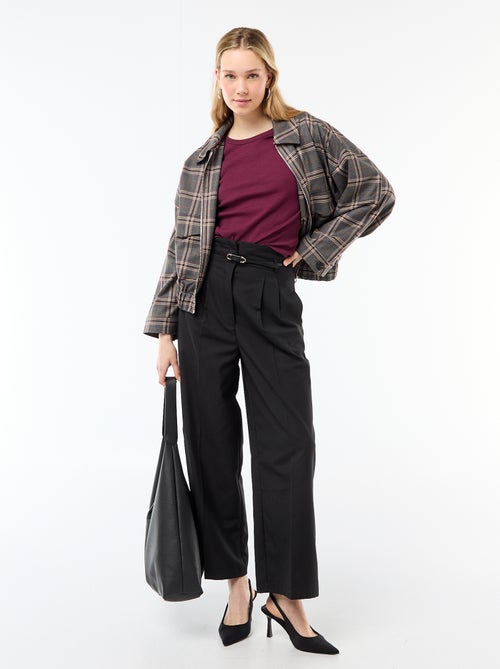 Chaqueta con cremallera y estampado de cuadros con bolsillo de parche - Kiabi