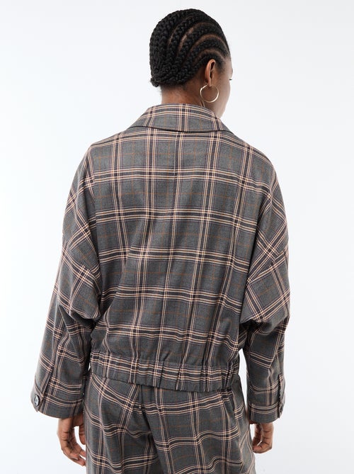 Chaqueta con cremallera y estampado de cuadros con bolsillo de parche - Kiabi