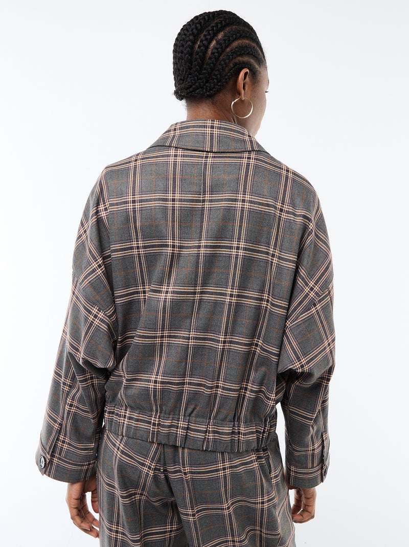 Chaqueta con cremallera y estampado de cuadros con bolsillo de parche Gris - Kiabi