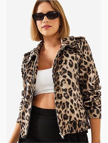 Chaqueta con cremallera y estampado de leopardo lucci