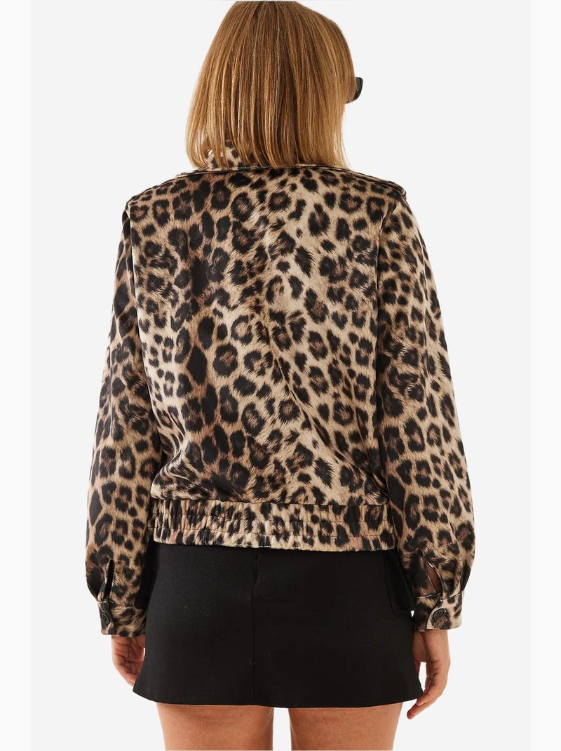 Chaqueta con cremallera y estampado de leopardo lucci Greige - Kiabi