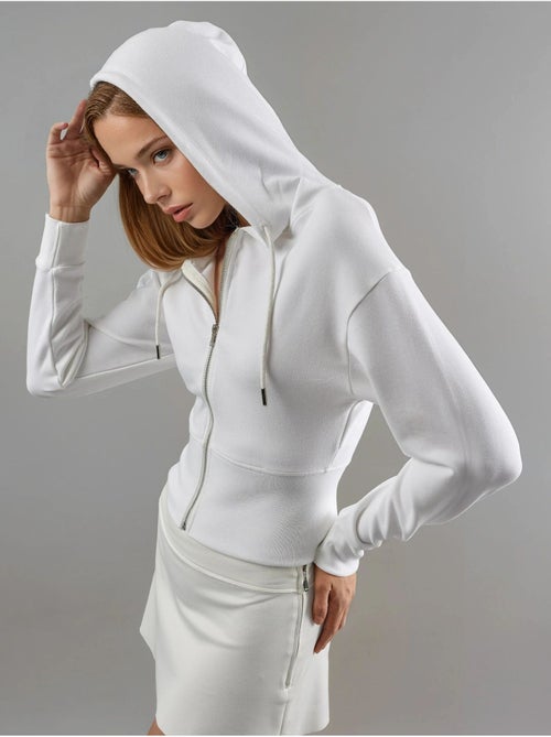 Chaqueta con cremallera y manga larga con capucha busem - Kiabi Chaqueta con cremallera y manga larga con capucha busem - Kiabi