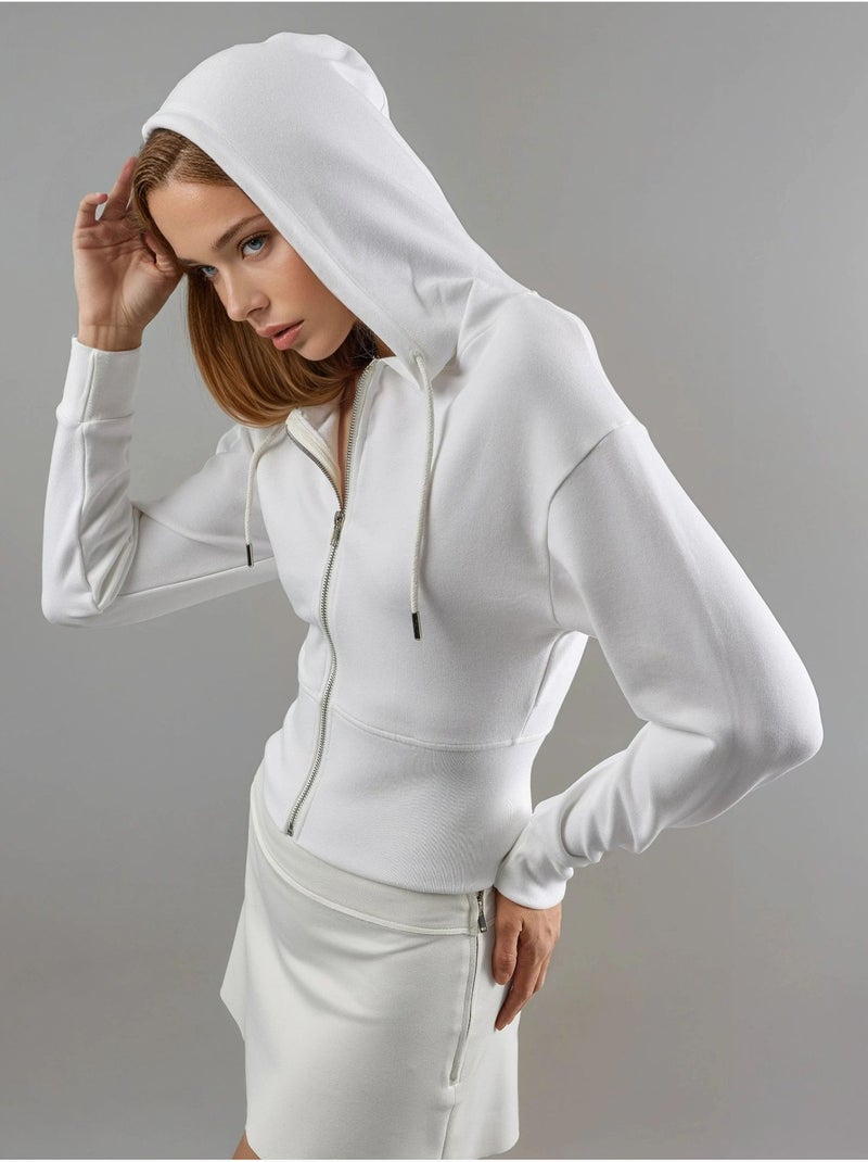 Chaqueta con cremallera y manga larga con capucha busem Marfil - Kiabi