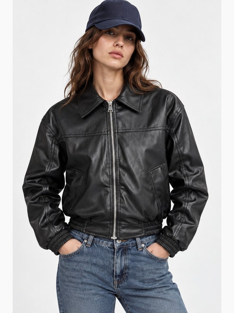 Chaqueta con cuello camisero y cremallera hiccup Negro - Kiabi