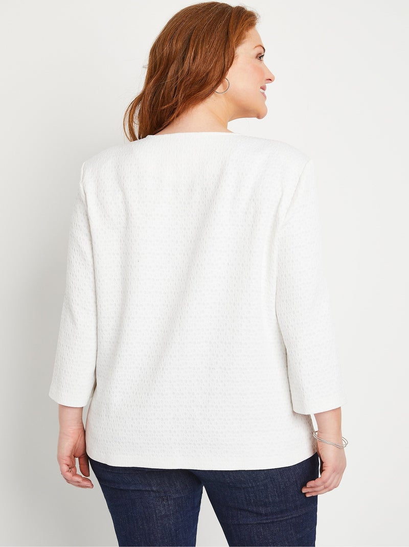 Chaqueta con cuello redondo y manga 3/4 - Afibel Blanco - Kiabi