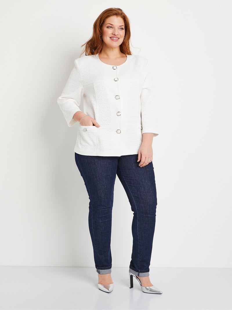 Chaqueta con cuello redondo y manga 3/4 - Afibel Blanco - Kiabi