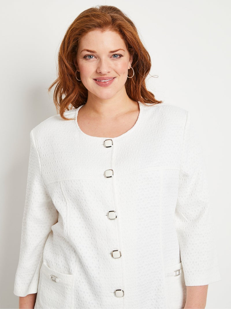 Chaqueta con cuello redondo y manga 3/4 - Afibel Blanco - Kiabi