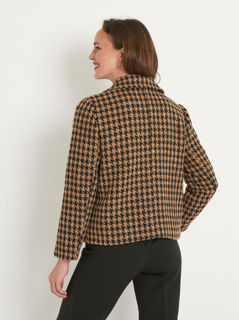 Chaqueta corta abotonada de pata de gallo en jacquard - Afibel Camel - Kiabi