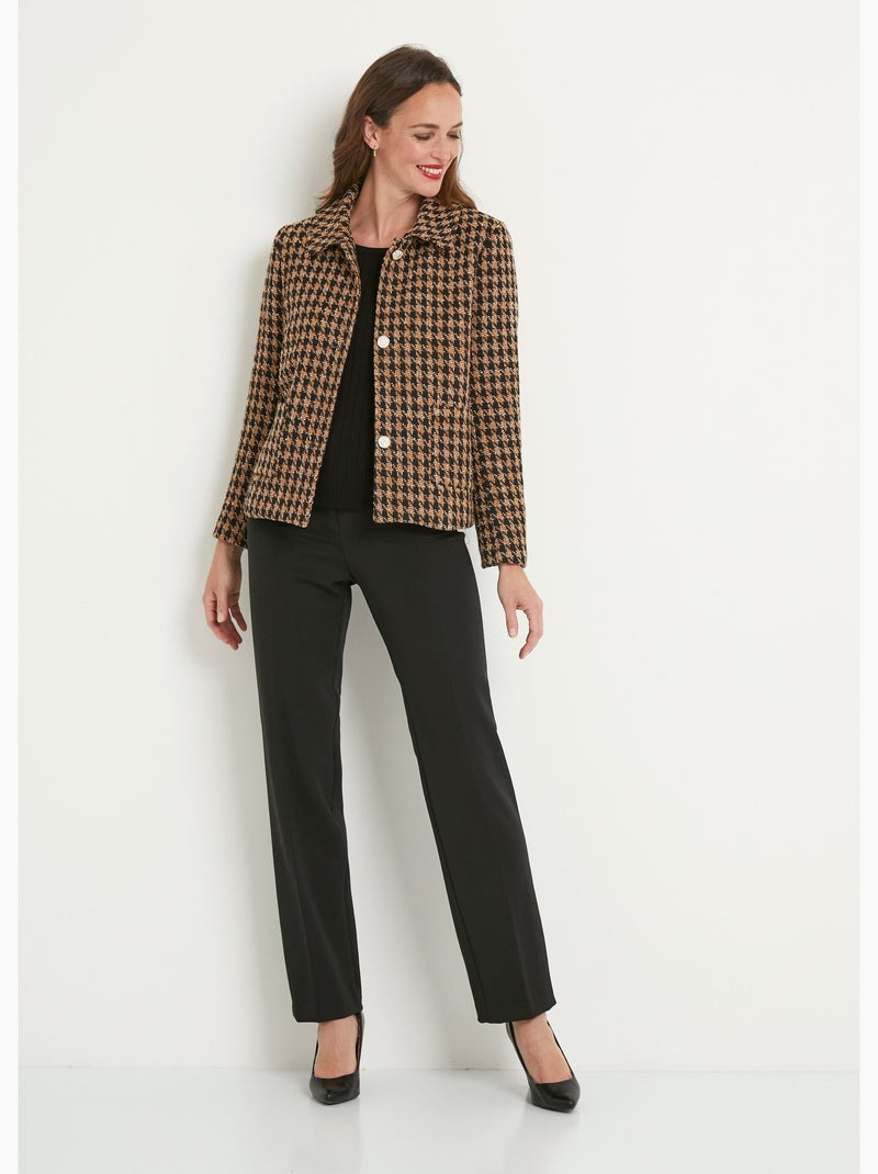 Chaqueta corta abotonada de pata de gallo en jacquard - Afibel Camel - Kiabi