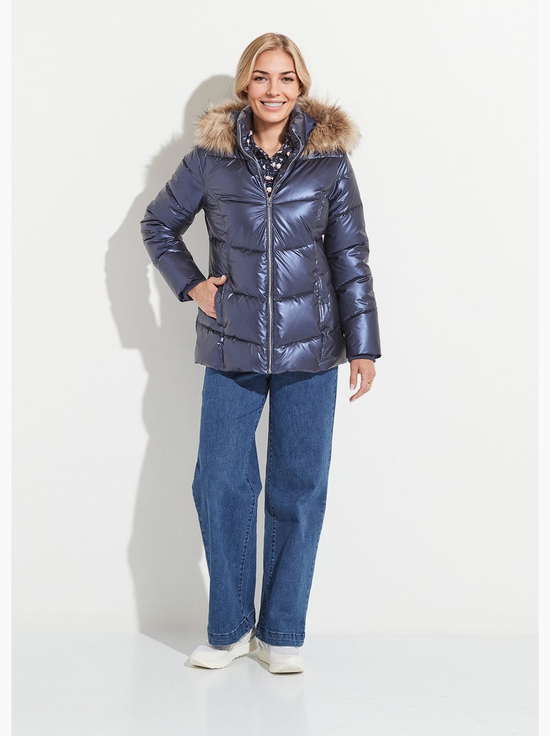 Chaqueta corta acolchada con capucha con efecto metalizado - Afibel Azul - Kiabi