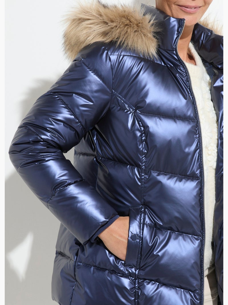Chaqueta corta acolchada con capucha con efecto metalizado - Afibel Azul - Kiabi