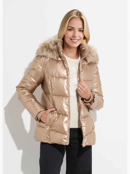 Chaqueta corta acolchada con capucha con efecto metalizado - Afibel - Kiabi