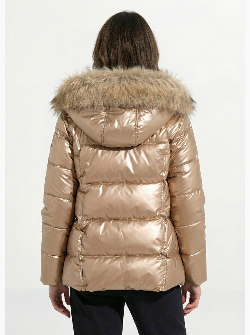 Chaqueta corta acolchada con capucha con efecto metalizado - Afibel Dorado - Kiabi