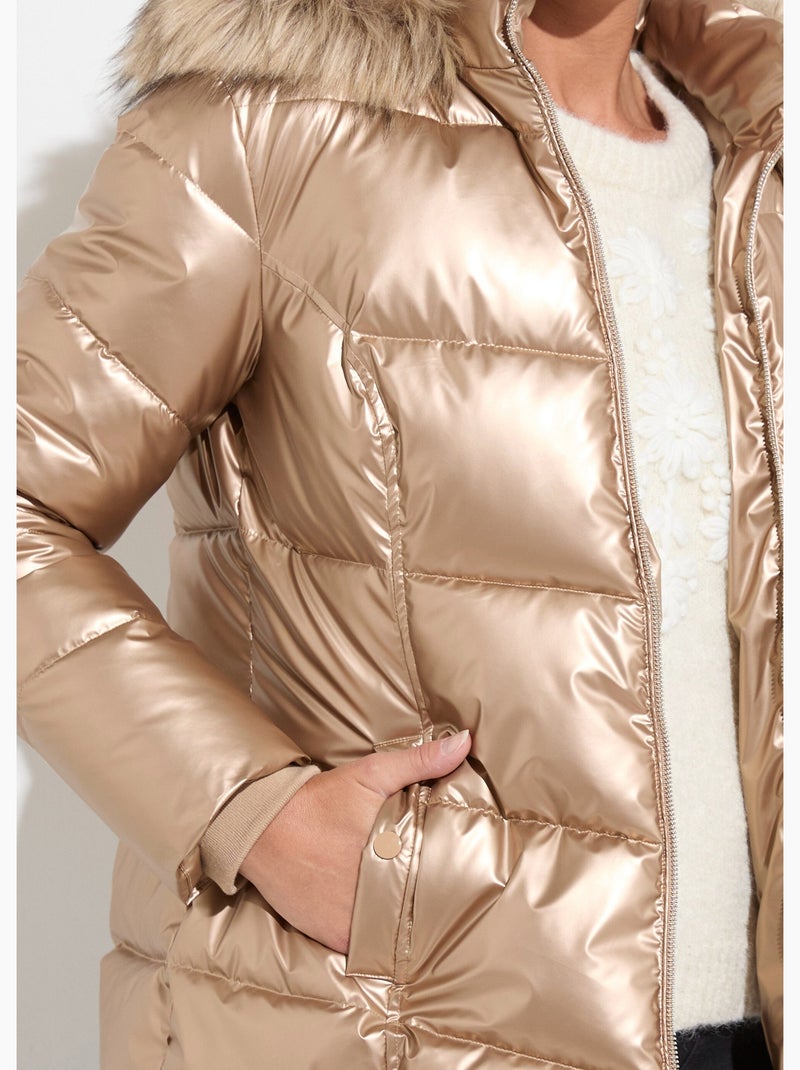 Chaqueta corta acolchada con capucha con efecto metalizado - Afibel Dorado - Kiabi