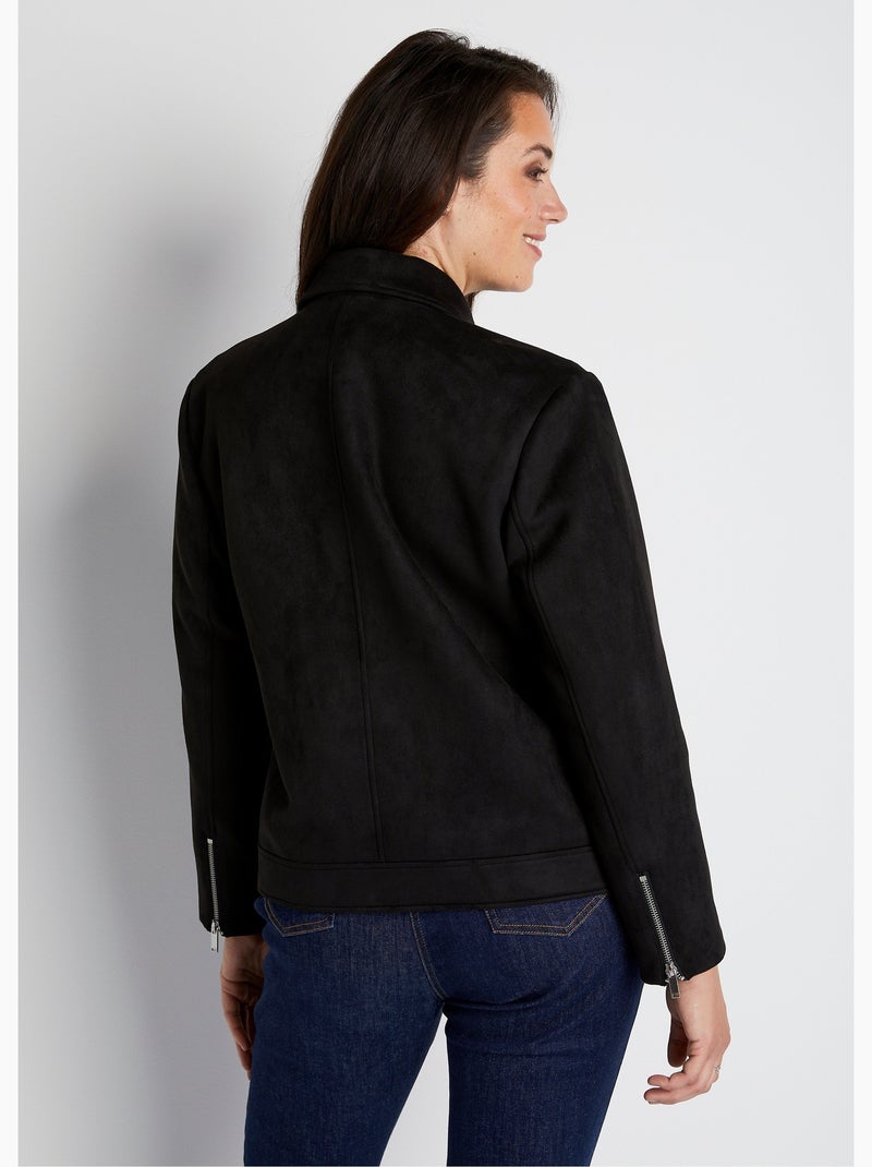 Chaqueta corta con cremallera en tejido de ante - AFIBEL Negro - Kiabi