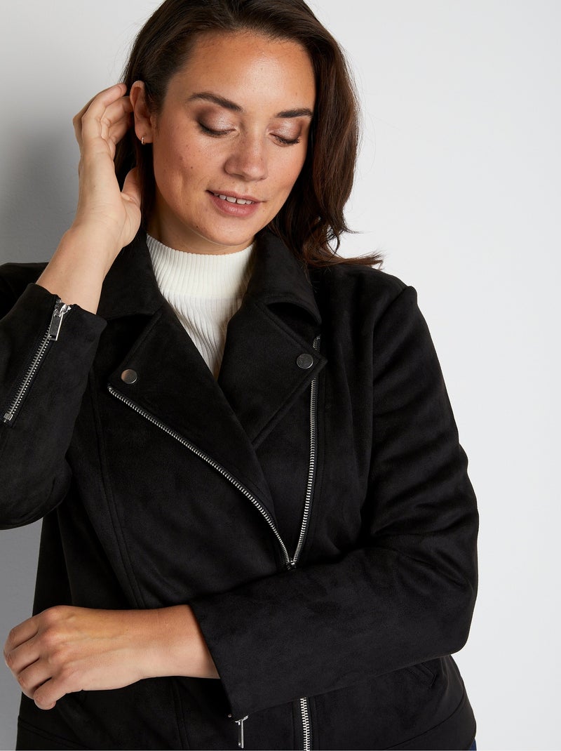 Chaqueta corta con cremallera en tejido de ante - AFIBEL Negro - Kiabi