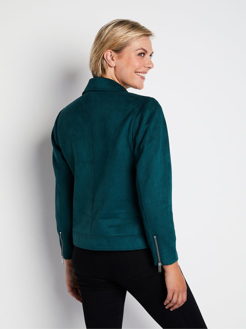 Chaqueta corta con cremallera en tejido de ante - AFIBEL Verde - Kiabi
