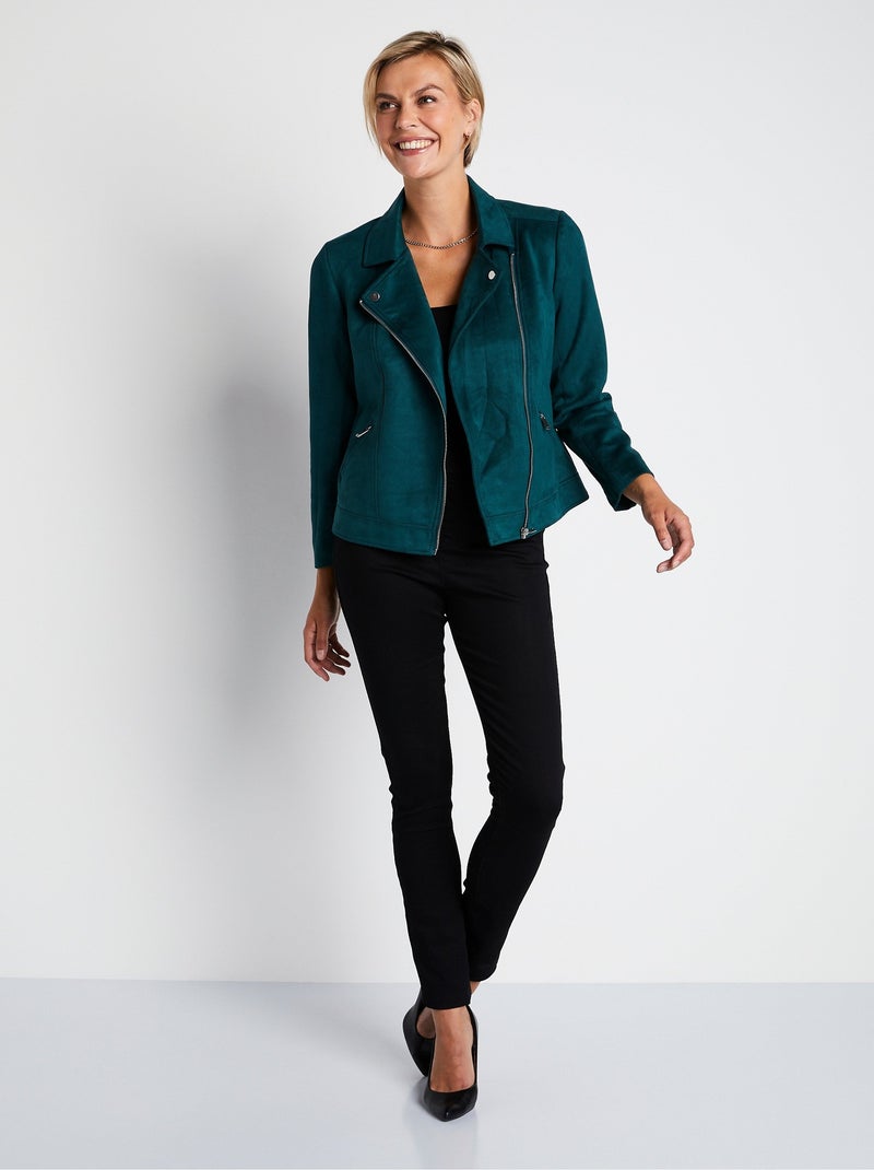 Chaqueta corta con cremallera en tejido de ante - AFIBEL Verde - Kiabi