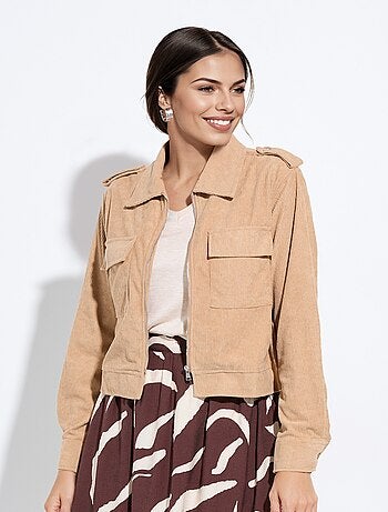 Chaqueta corta con cremallera en terciopelo acanalado grueso - AFIBEL