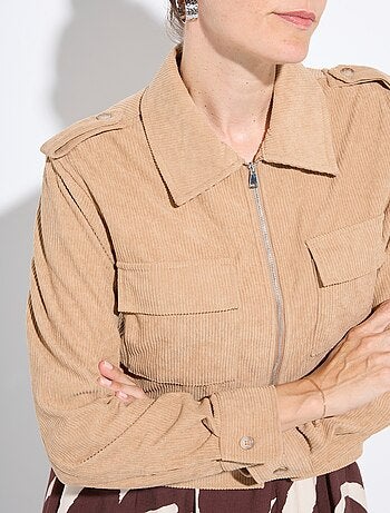 Chaqueta corta con cremallera en terciopelo acanalado grueso - AFIBEL