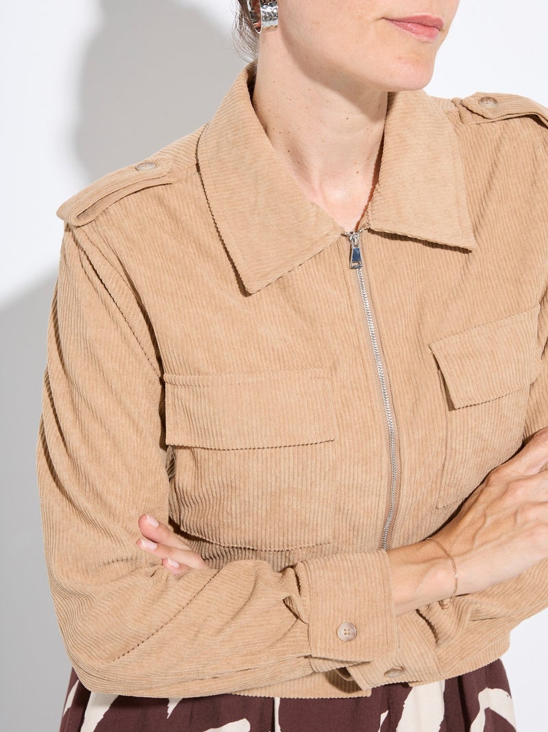 Chaqueta corta con cremallera en terciopelo acanalado grueso - AFIBEL Beige - Kiabi