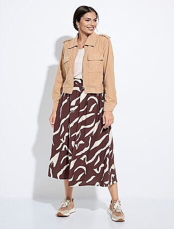 Chaqueta corta con cremallera en terciopelo acanalado grueso